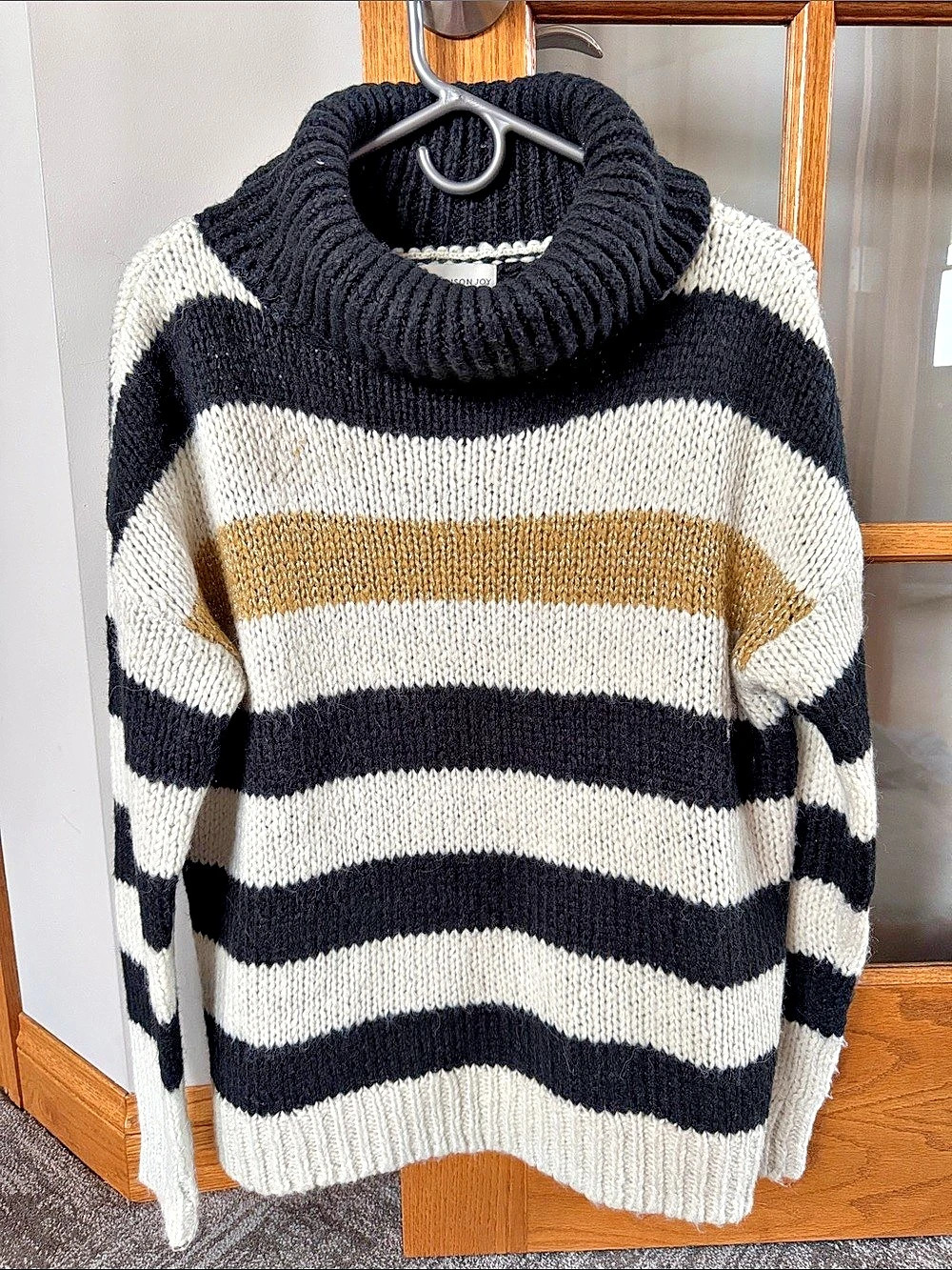 Allison Joy Striped Cowl Neck Sweater in Black & White Size Medium